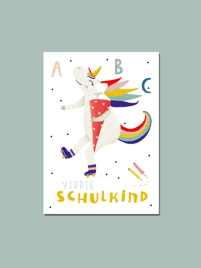 Postkarte "Einhorn Schulkind"