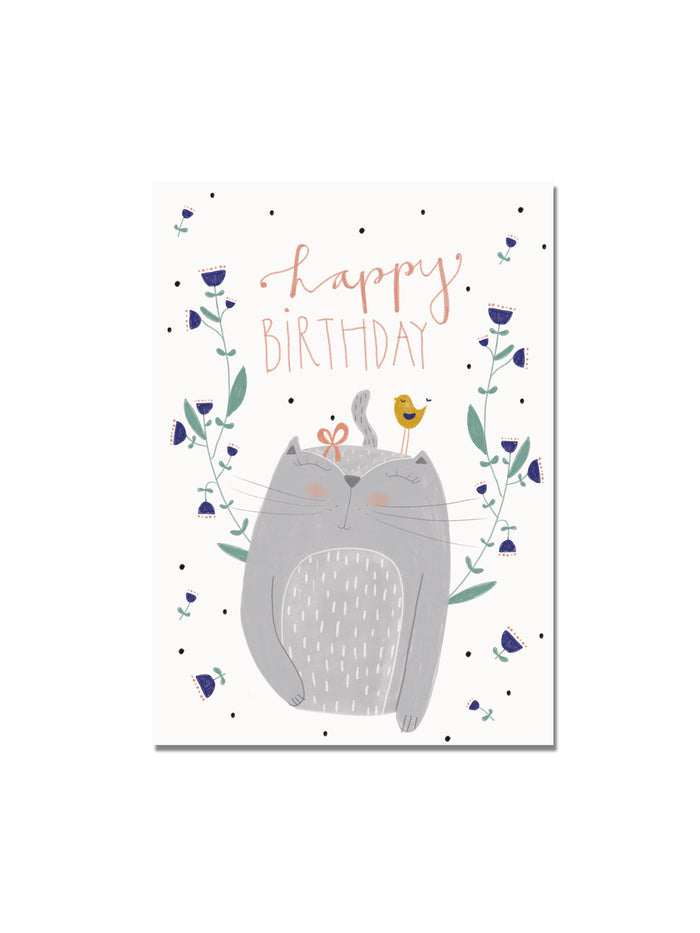 Postkarte "happy birthday mit Katze"
