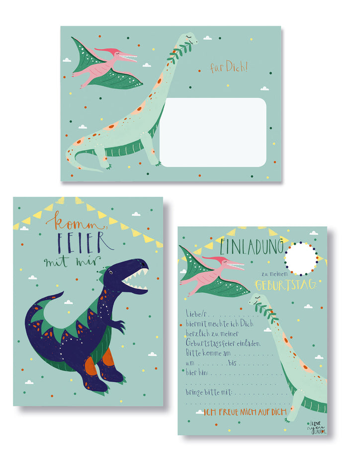 Einladungskarte "Dinos" mit Umschlag