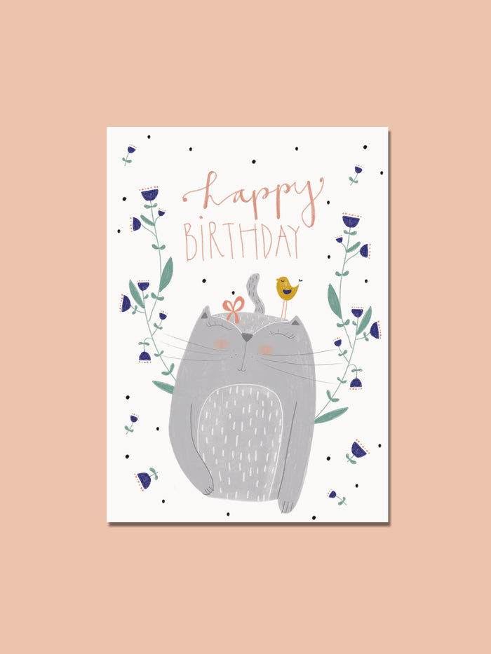 Postkarte "happy birthday mit Katze"