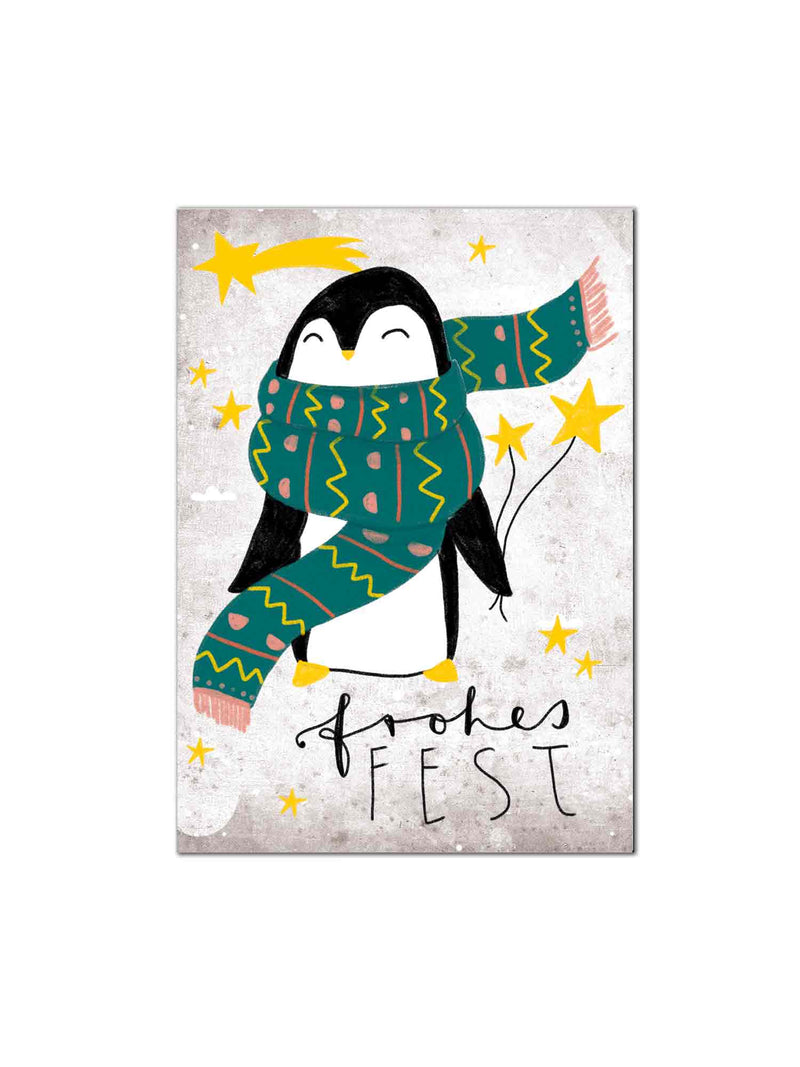 Postkarte "Frohes Fest - Pinguin"