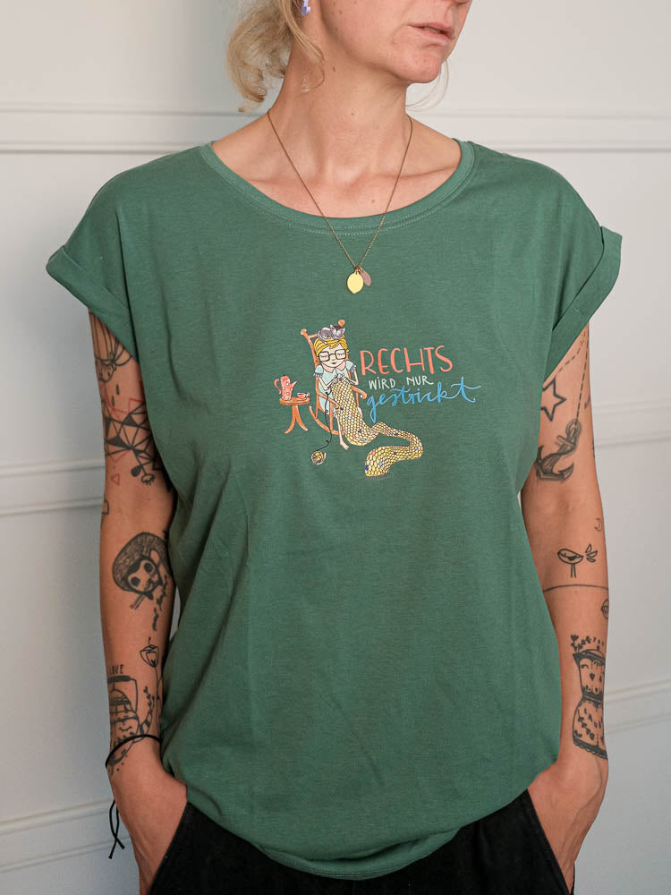 Longshirt "Rechts wird nur gestrickt" Grün