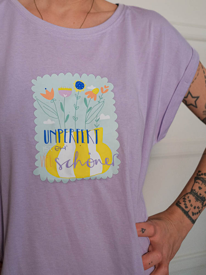 Longshirt "unperfekt ist eh viel schöner" Flieder