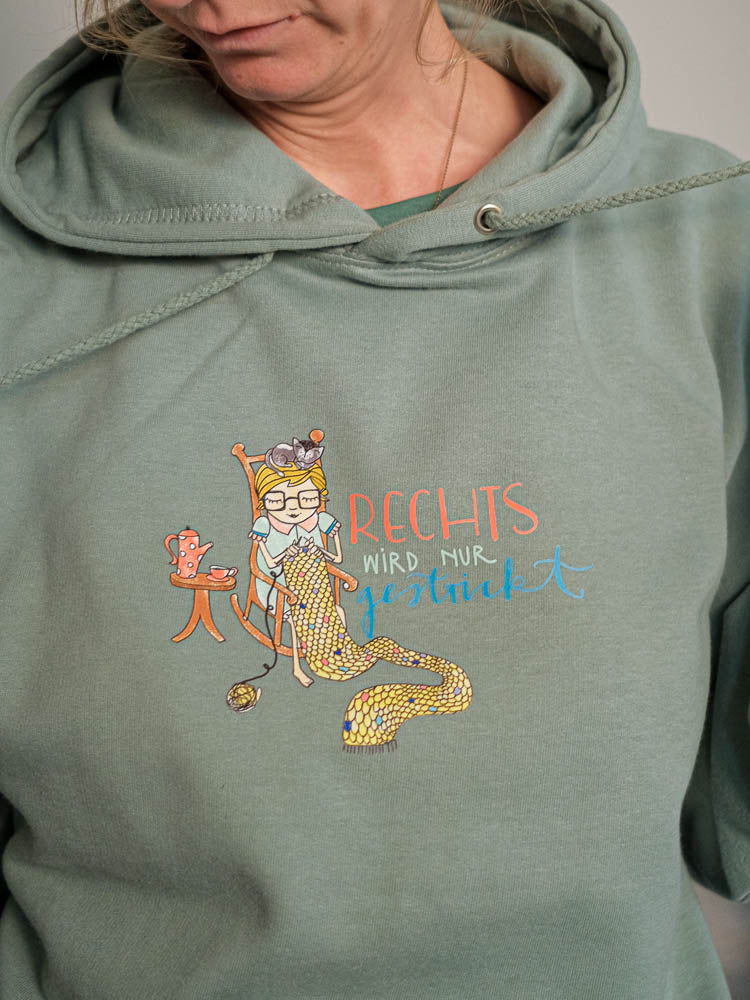 Hoodie "Rechts wird nur gestrickt" Olive