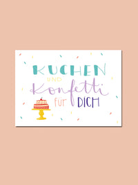 Postkarte "Kuchen und Konfetti"