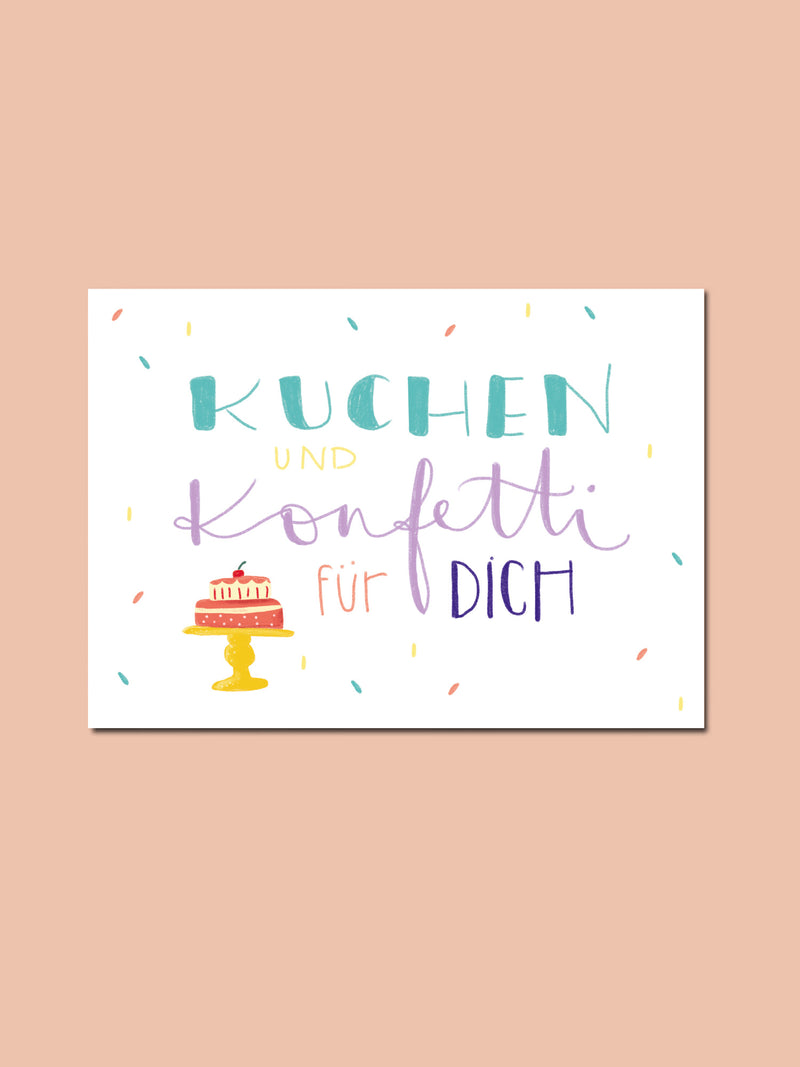 Postkarte "Kuchen und Konfetti"