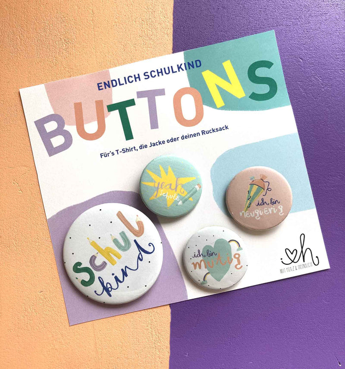 Button-Set zur Einschulung – kleine Mutmacher für große Schulabenteuer