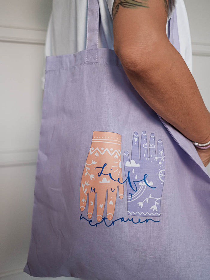 Stofftasche "Liebe Mut Vertrauen" Flieder