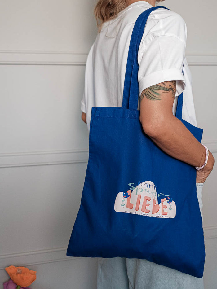 Stofftasche "kann Spuren von Liebe enthalten" Blau