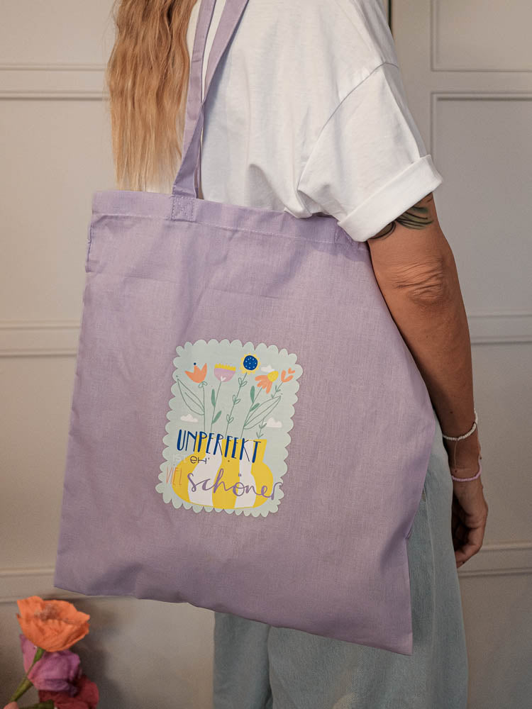 Stofftasche "unperfekt ist eh viel schöner" Flieder
