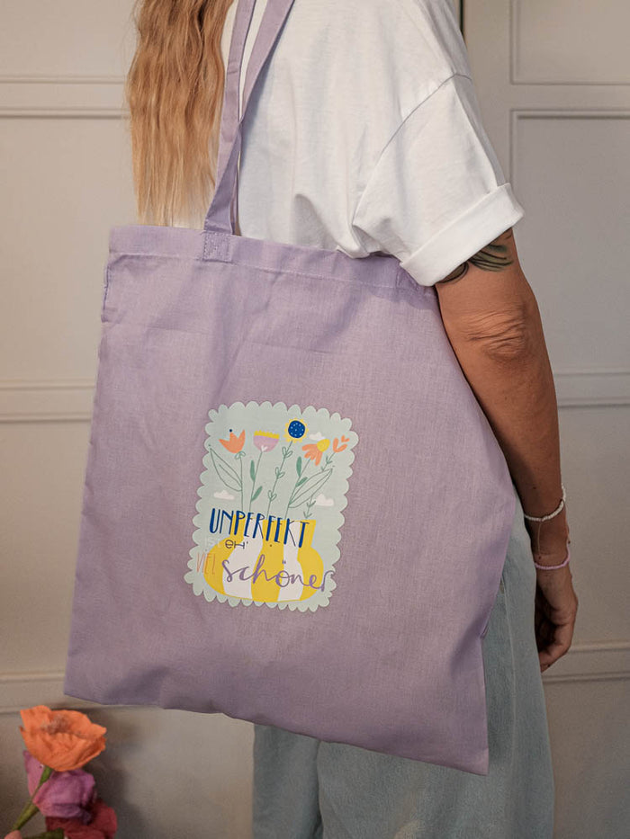 Stofftasche "unperfekt ist eh viel schöner" Flieder