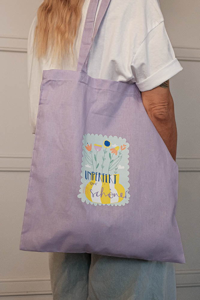 Stofftasche "unperfekt ist eh viel schöner" Flieder
